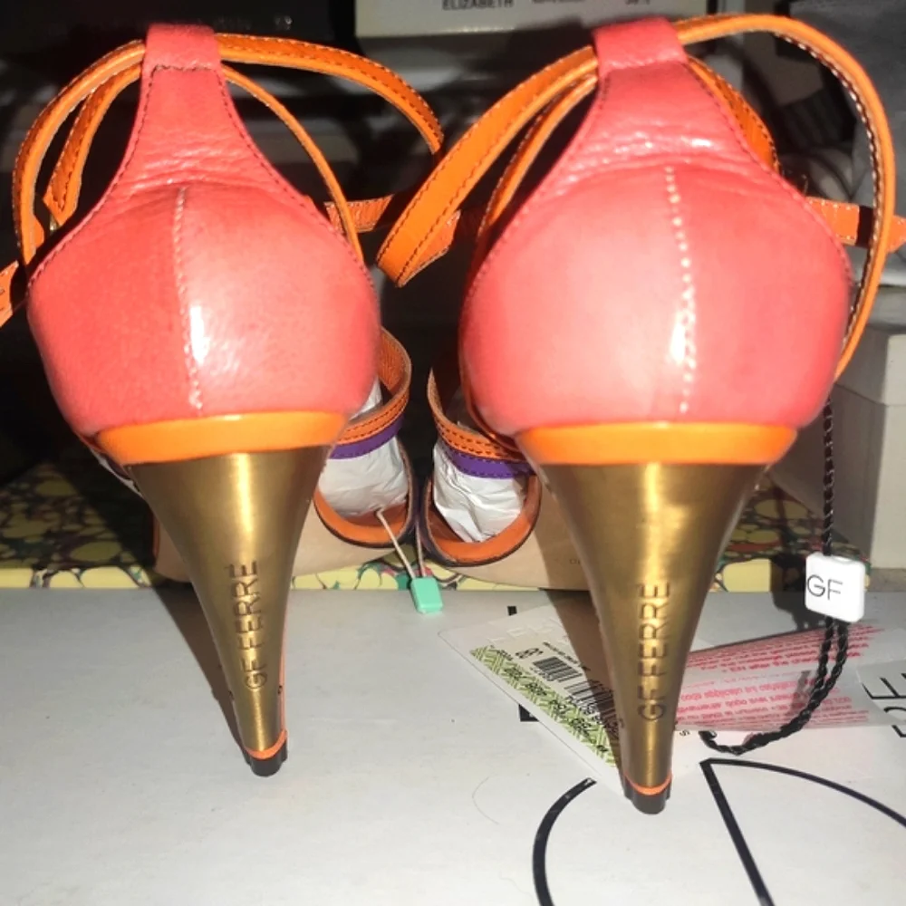 GF Ferre Multicolor Leather Metal Heel Sandals Pumps